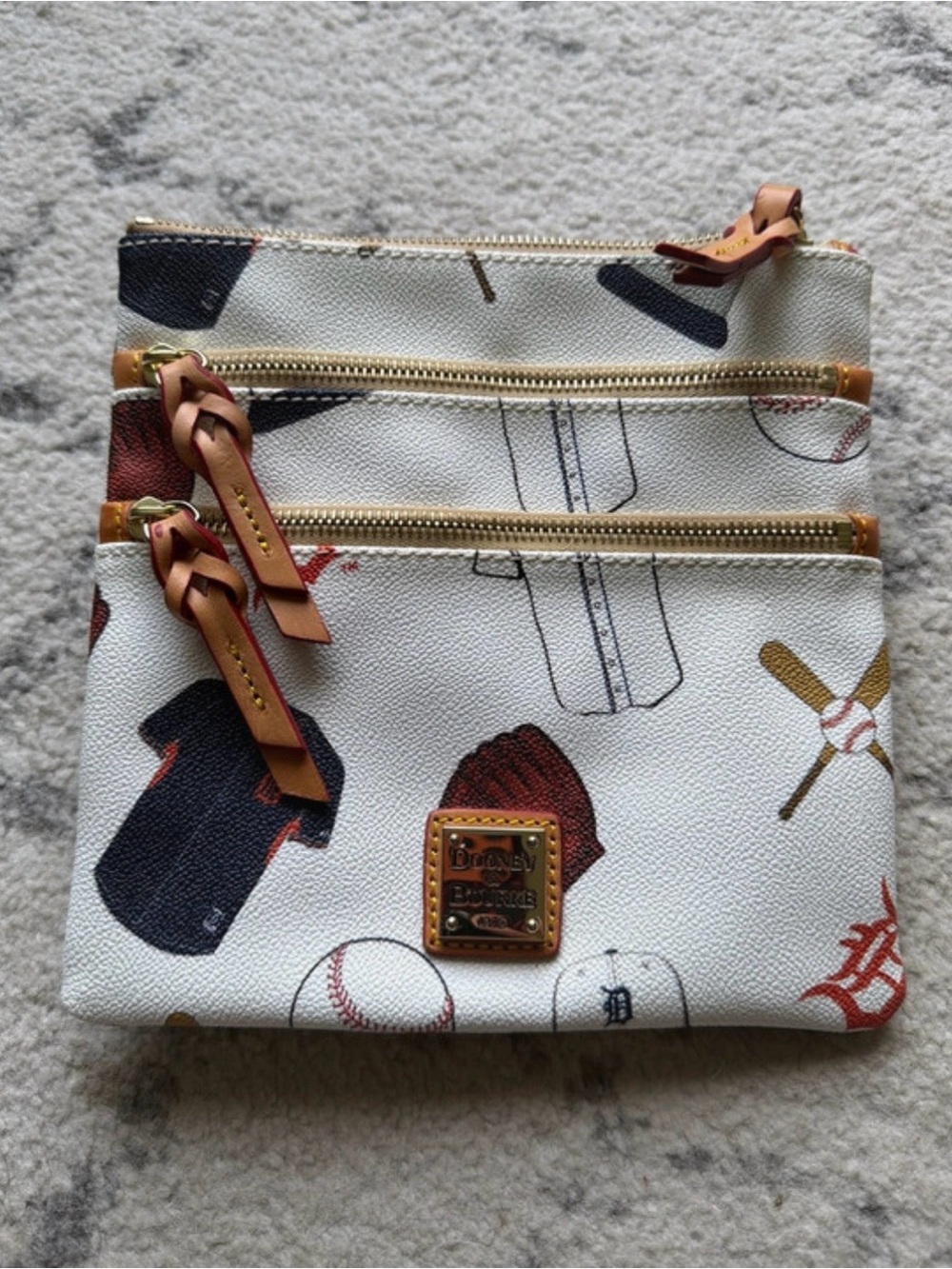 Dooney & Bourke Detroit Tigets Print Triple-Zip Crossbody Pouch